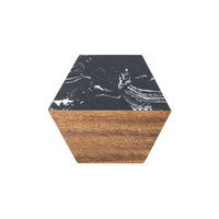 Marble and Wood Hexagon Coaster Set with Holder