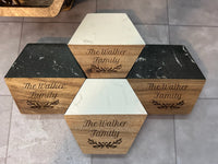 Marble and Wood Hexagon Coaster Set with Holder